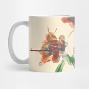 red watercolor and sumiE ink flowers Mug